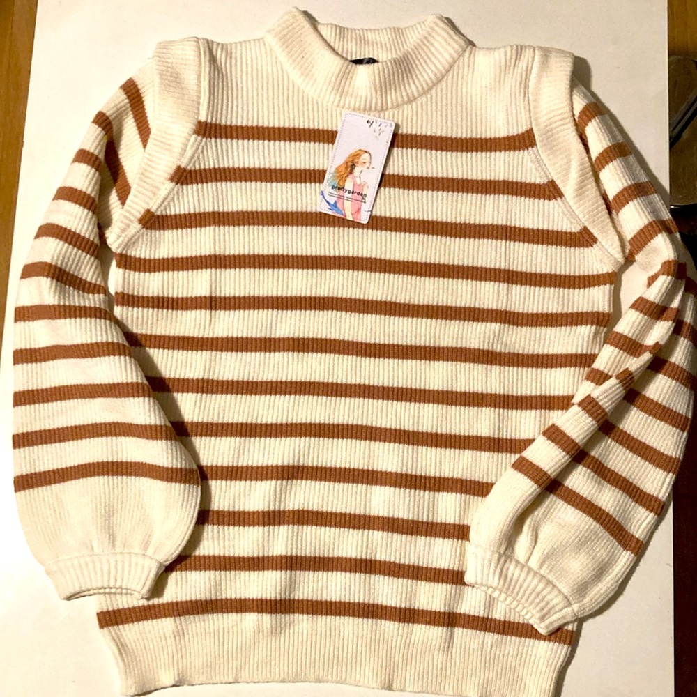 NWT Pretty Garden Long Lantern Sleeve Striped Crewneck Sweater Small - Picture 4 of 7